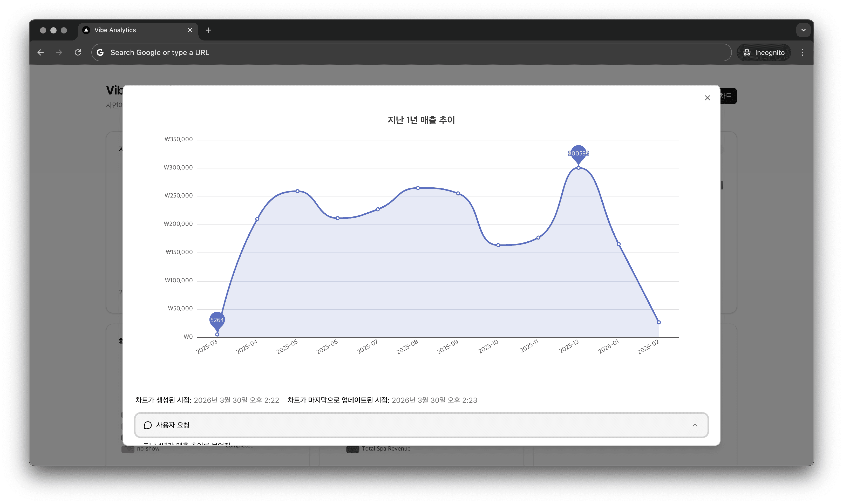 Vibe Analytics 서비스 예시 - 대시보드 카드 목록 화면